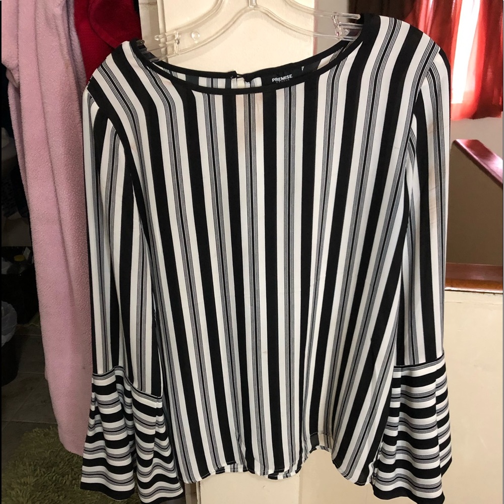 Black and white bell sleeve striped shirt.